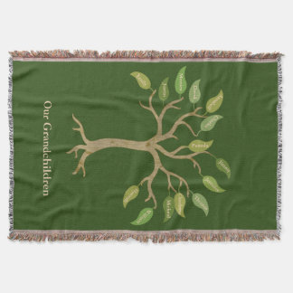 Grandparent's 14 Leaf Tree Green Throw Blanket