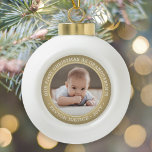 Grandparents 1st Christmas Baby Photo Gold & White Ceramic Ball Christmas Ornament<br><div class="desc">Celebrate the precious gift of your newest family member with a stylish "Our First Christmas as Grandparents" ceramic ball photo ornament. Gender neutral design is suitable for a new baby boy or girl grandchild. Picture and all text on this template are simple to personalise. (IMAGE PLACEMENT TIP: An easy way...</div>