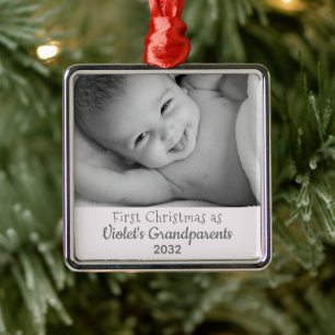 Grandparents 1st Christmas Personalise Name Photo Metal Tree Decoration