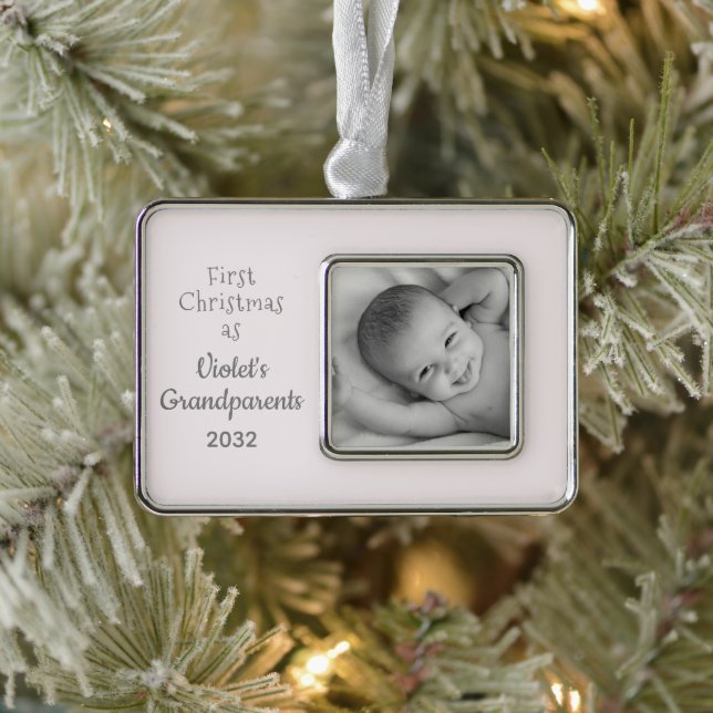 Grandparents 1st Christmas Personalised Name Photo Silver Plated Framed Ornament (Tree)