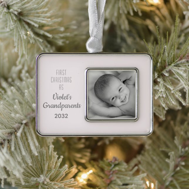 Grandparents 1st Christmas Personalised Name Photo Silver Plated Framed Ornament (Tree)