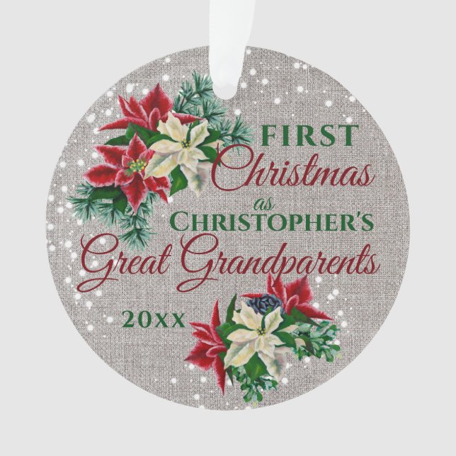 Grandparents 1st Christmas Poinsettia Photo Ornament (Front)
