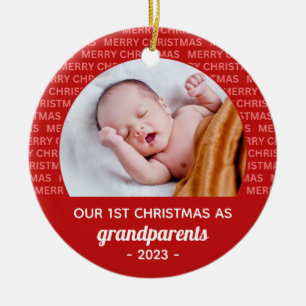 Grandparent's 1st Christmas Script Frame Photo Ceramic Tree Decoration