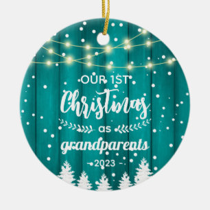 Grandparent's 1st Christmas Teal Rustic Photo Ceramic Tree Decoration