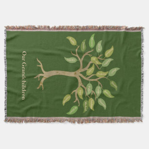 Grandparent's 21 Leaf Tree Green Throw Blanket