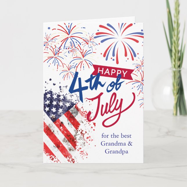 Grandparents 4th of July Patriotic Fireworks Card (Front)