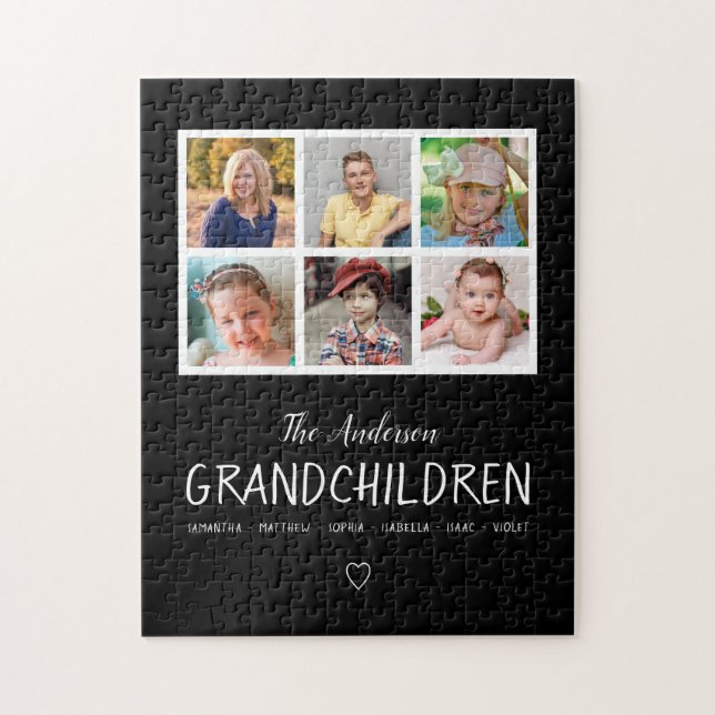 Grandparents 6 Photo Collage Personalised Black Jigsaw Puzzle (Vertical)