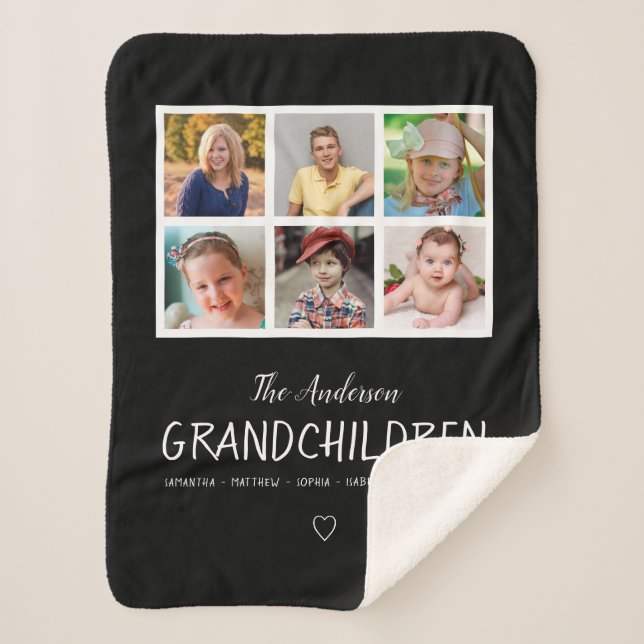 Grandparents 6 Photo Collage Personalised Black Sherpa Blanket (Front)