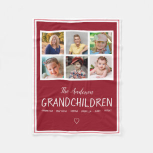 Grandparents 6 Photo Collage Personalised Dark Red Fleece Blanket