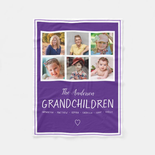 Grandparents 6 Photo Collage Personalised Purple Fleece Blanket (Front)