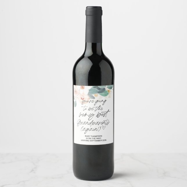 Grandparents Again Pregnancy Announcement New Baby Wine Label (Front)