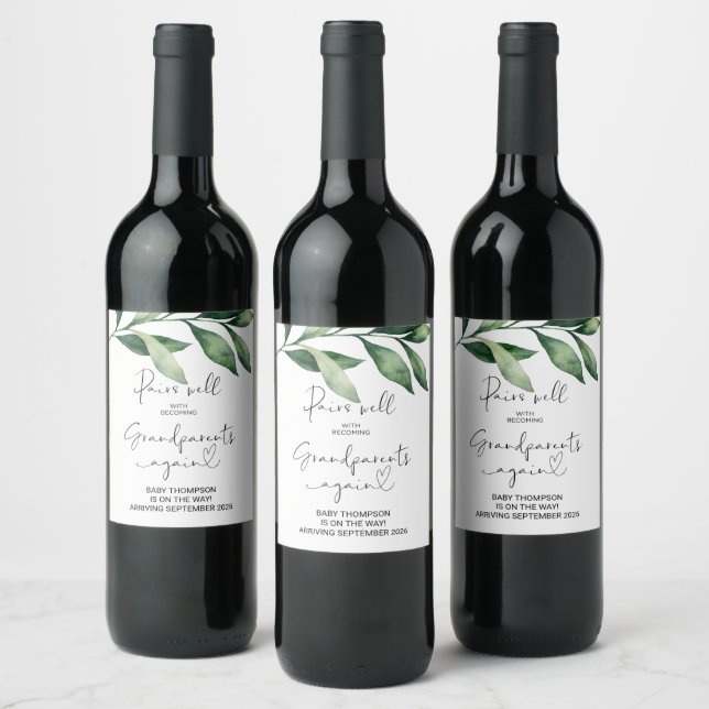 Grandparents Again Pregnancy Announcement Parents  Wine Label (Bottles)