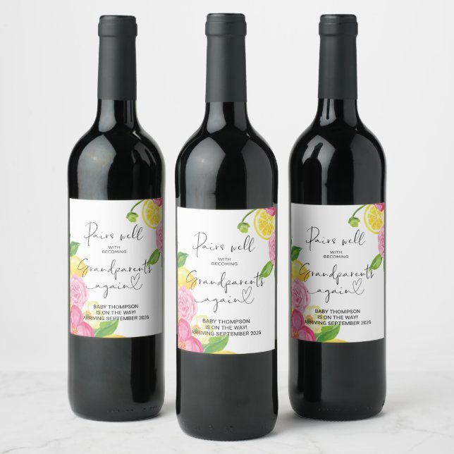 Grandparents Again Pregnancy Announcement Parents  Wine Label (Bottles)