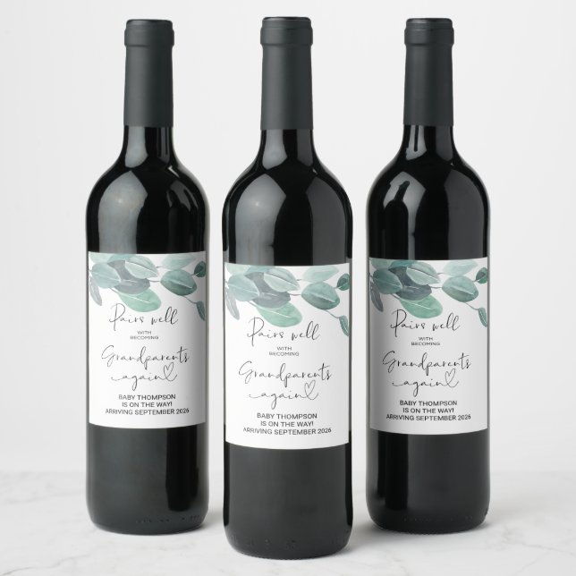 Grandparents Again Pregnancy Announcement Parents  Wine Label (Bottles)