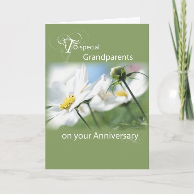 Grandparents Anniversary White Flowers Card (Front)