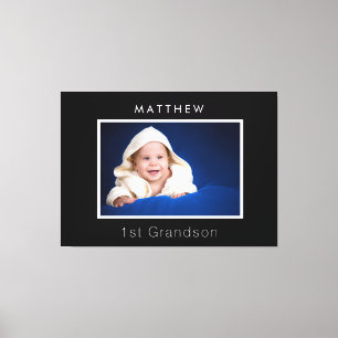 Grandparents baby custom photo 1st grandson black canvas print