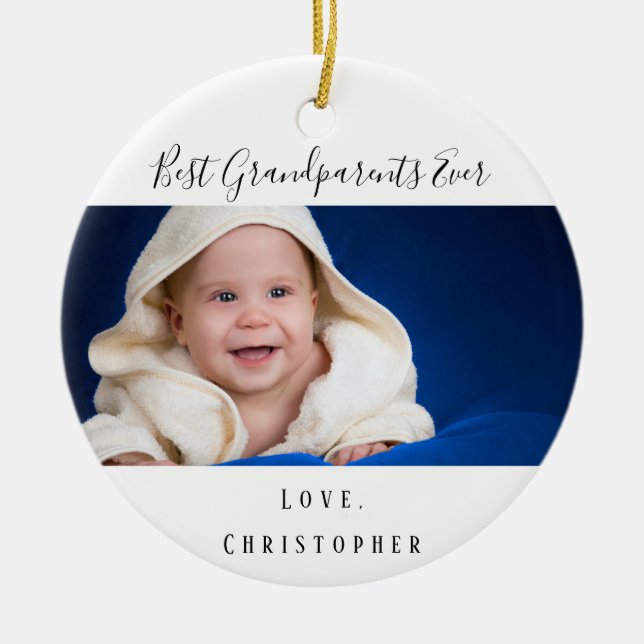 Grandparents baby photo grandchild ceramic tree decoration (Front)