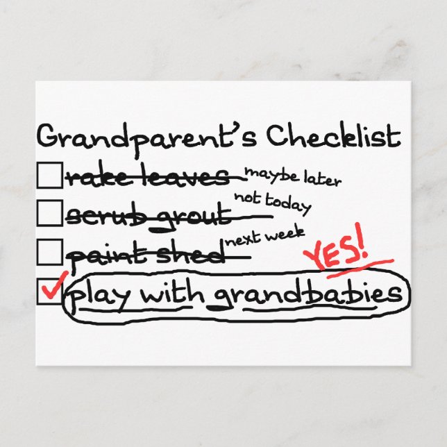 Grandparents' Checklist Postcard (Front)