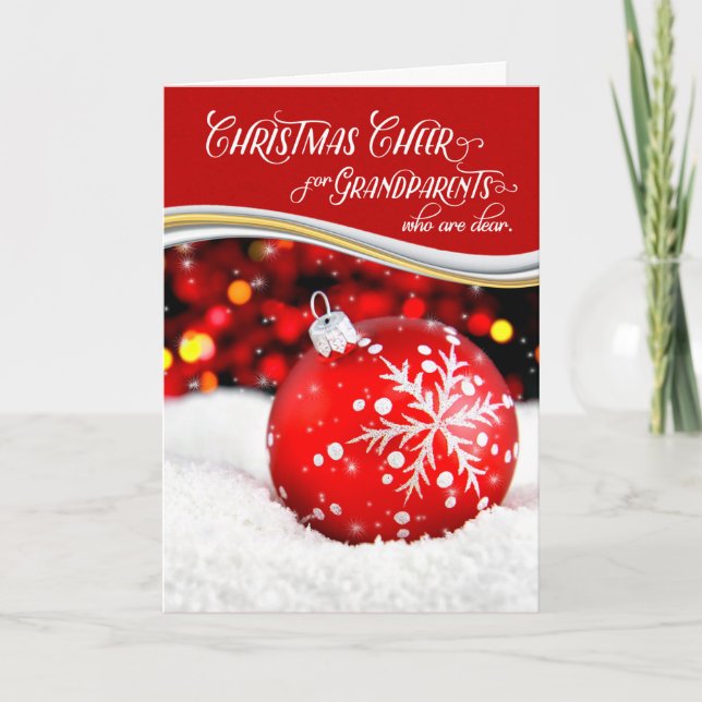 Grandparents Christmas Cheer Red Ornament Holiday Card (Front)
