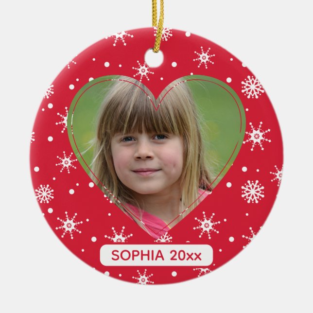 Grandparents Christmas Child Photo Cute Snowflake Ceramic Tree Decoration (Front)