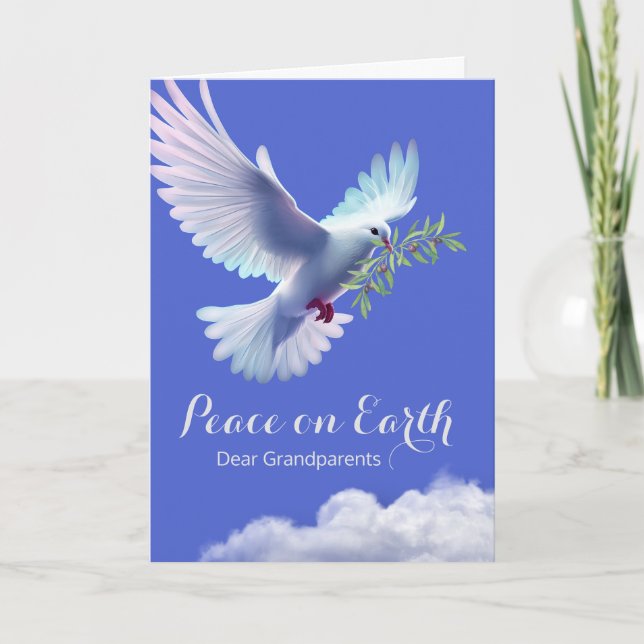 Grandparents Christmas Peace Dove Olive Branch Card (Front)