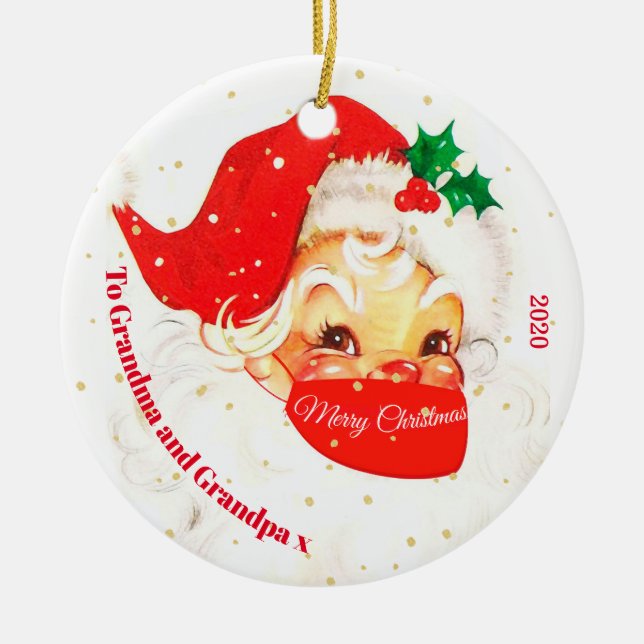 Grandparents Christmas Photo Santa Mask Merry Ceramic Tree Decoration (Front)