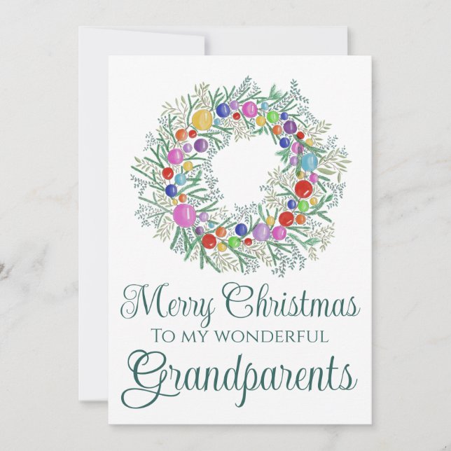 Grandparents colourful Christmas Wreath Holiday Card (Front)
