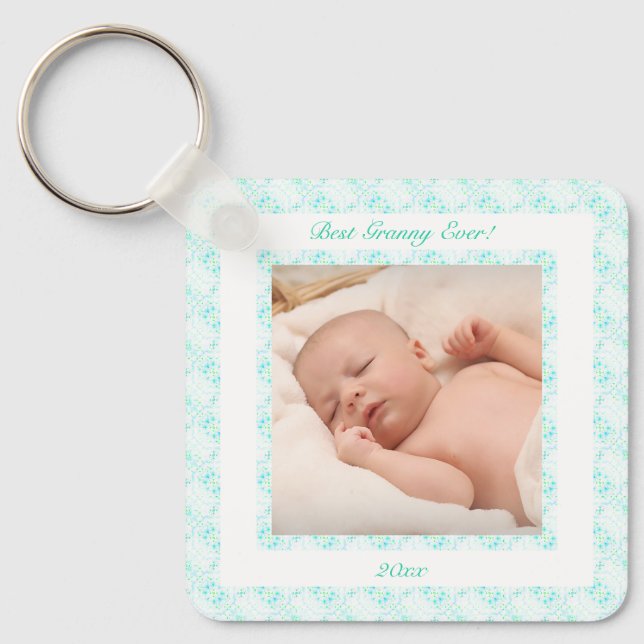 Grandparents Day Blue Best Granny Ever Photo Gift Key Ring (Front)