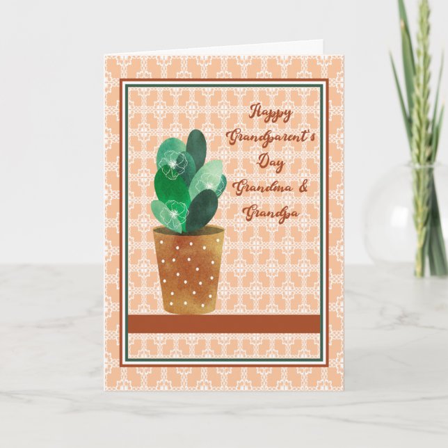 Grandparents Day Card Cactus & Peach Background (Front)