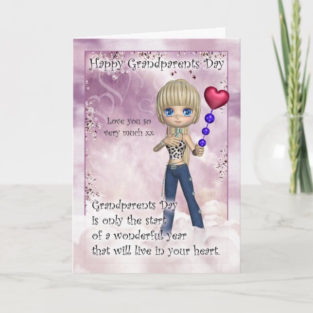 Grandparents Day Card - Cute Little Girl With Hear (Front)