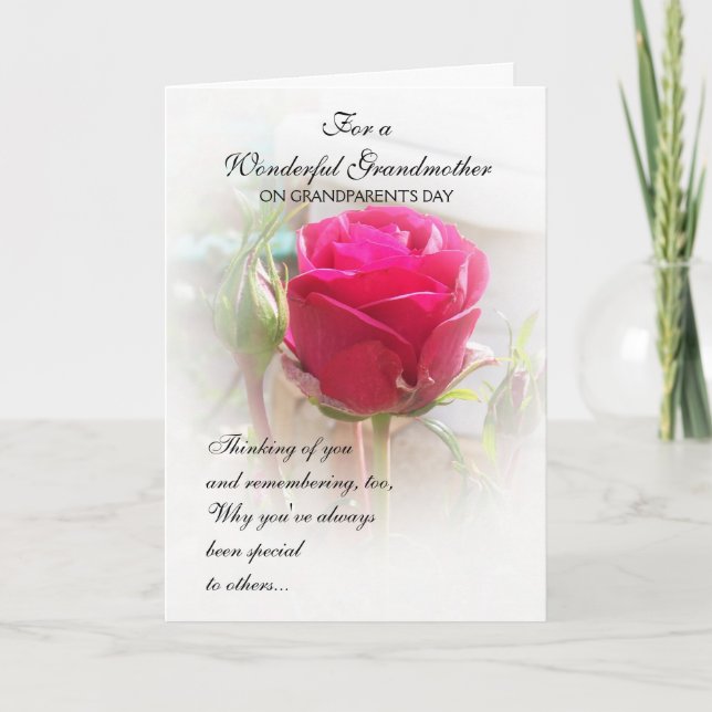 Grandparents Day Card Pink Rosebud (Front)