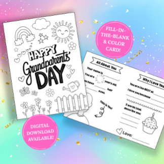 Grandparents Day Coloring Card: Fill-in-the-Blank Card