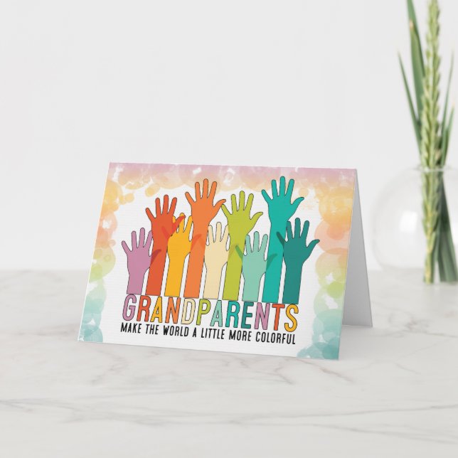 Grandparents Day Colourful Hands Raised Holiday Card (Front)