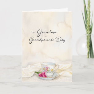Grandparents Day for Grandma Pink Floral Teacup Card