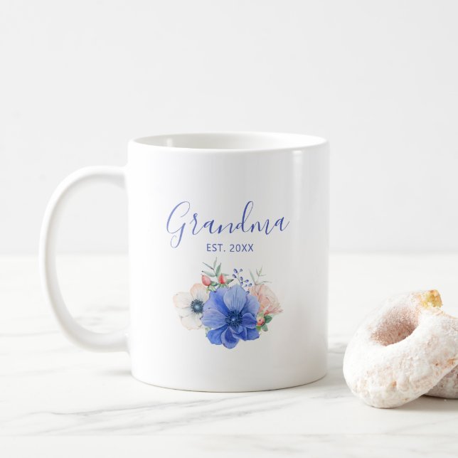 Grandparents day gift | Watercolor Floral Grandma Coffee Mug (With Donut)