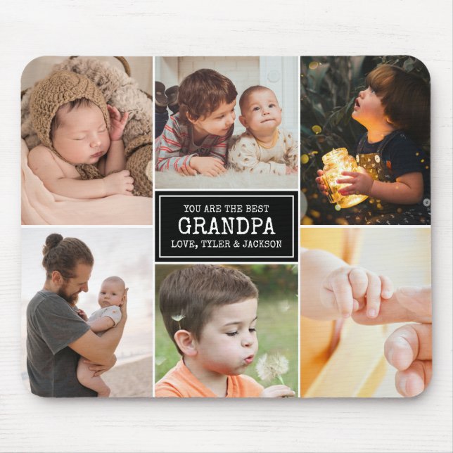 Grandparents Day Grandpa Black 3 Photo Collage Mouse Mat (Front)