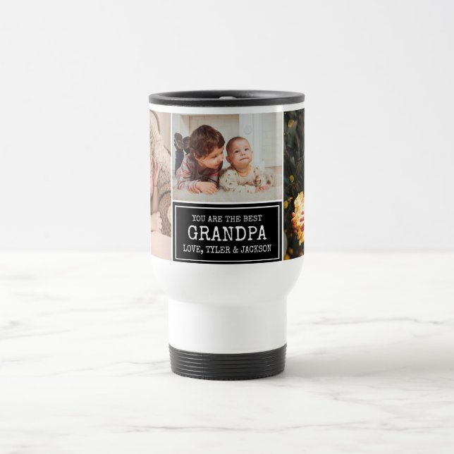 Grandparents Day Grandpa Black 3 Photo Collage Travel Mug (Center)