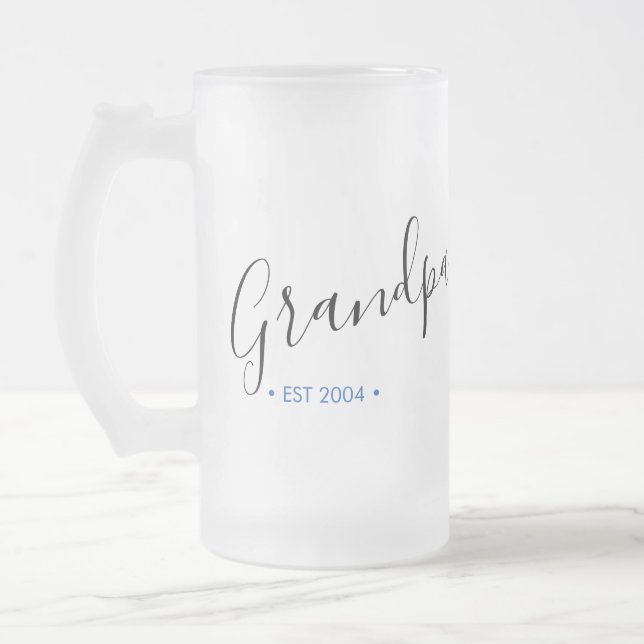 Grandparents Day Grandpa Established Year Frosted Glass Beer Mug (Left)