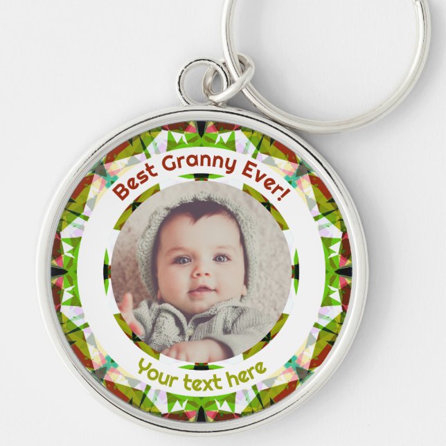 Grandparents Day Green Best Granny Ever Photo Gift Key Ring (Front)