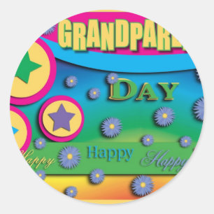 Grandparent's Day, Stars and Blue Flowers Classic Round Sticker