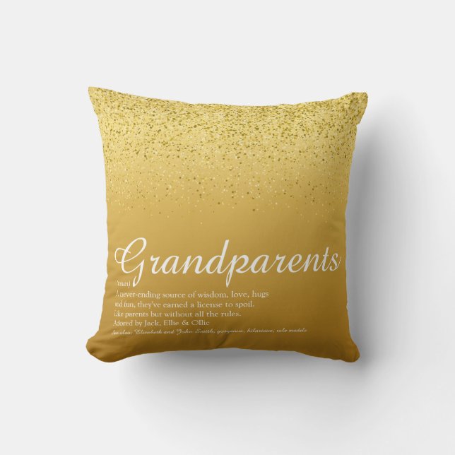 Grandparents Definition Gold Glitter Script Cushion (Front)