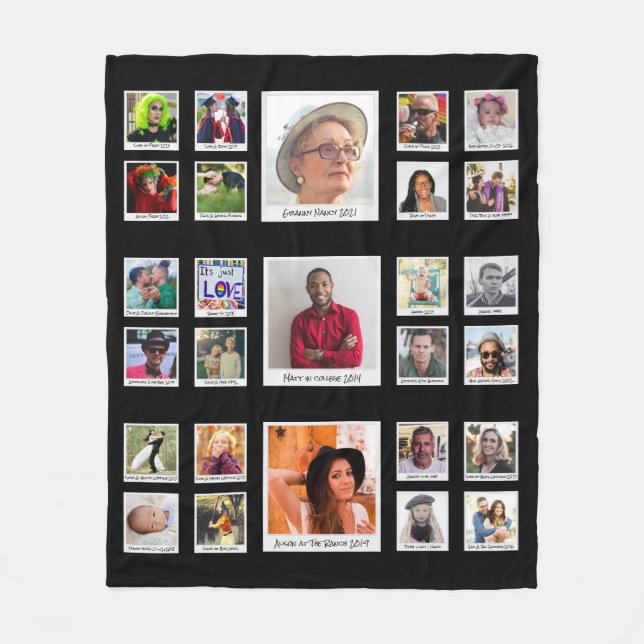 Grandparents Family Photo Collage Fleece Blanket (Front)