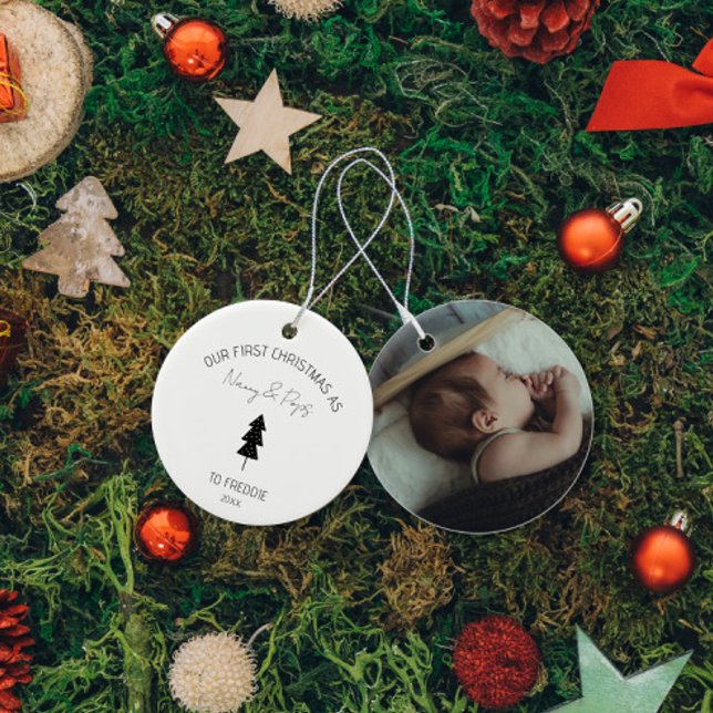 Grandparents First Christmas Baby Custom photo Ceramic Tree Decoration (Creator Uploaded)
