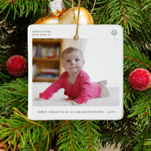Grandparents first Christmas baby photo Ceramic Ornament