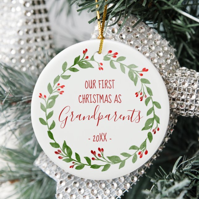 Grandparents' First Christmas Custom Baby Photo Ceramic Tree Decoration (Creator Uploaded)