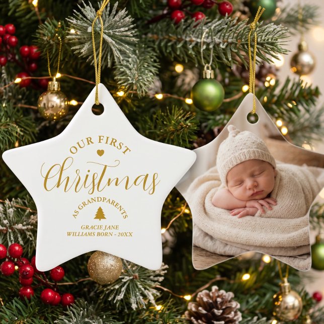 Grandparents First Christmas Custom Name Keepsake  Ceramic Tree Decoration (Creator Uploaded)