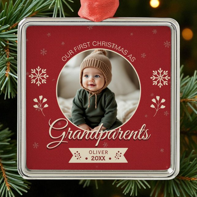Grandparents First Christmas Custom Photo  Metal Tree Decoration (Creator Uploaded)