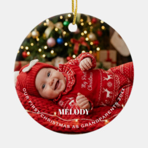 Grandparents First Christmas Girl Baby Photo  Ceramic Tree Decoration