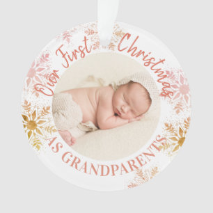 Grandparents First Christmas Gold Blush Snowflakes Ornament