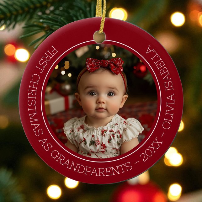 Grandparents First Christmas Grandchild Baby Photo Ceramic Tree Decoration (Grandparents First Christmas Grandchild Baby Photo Ceramic Ornament)